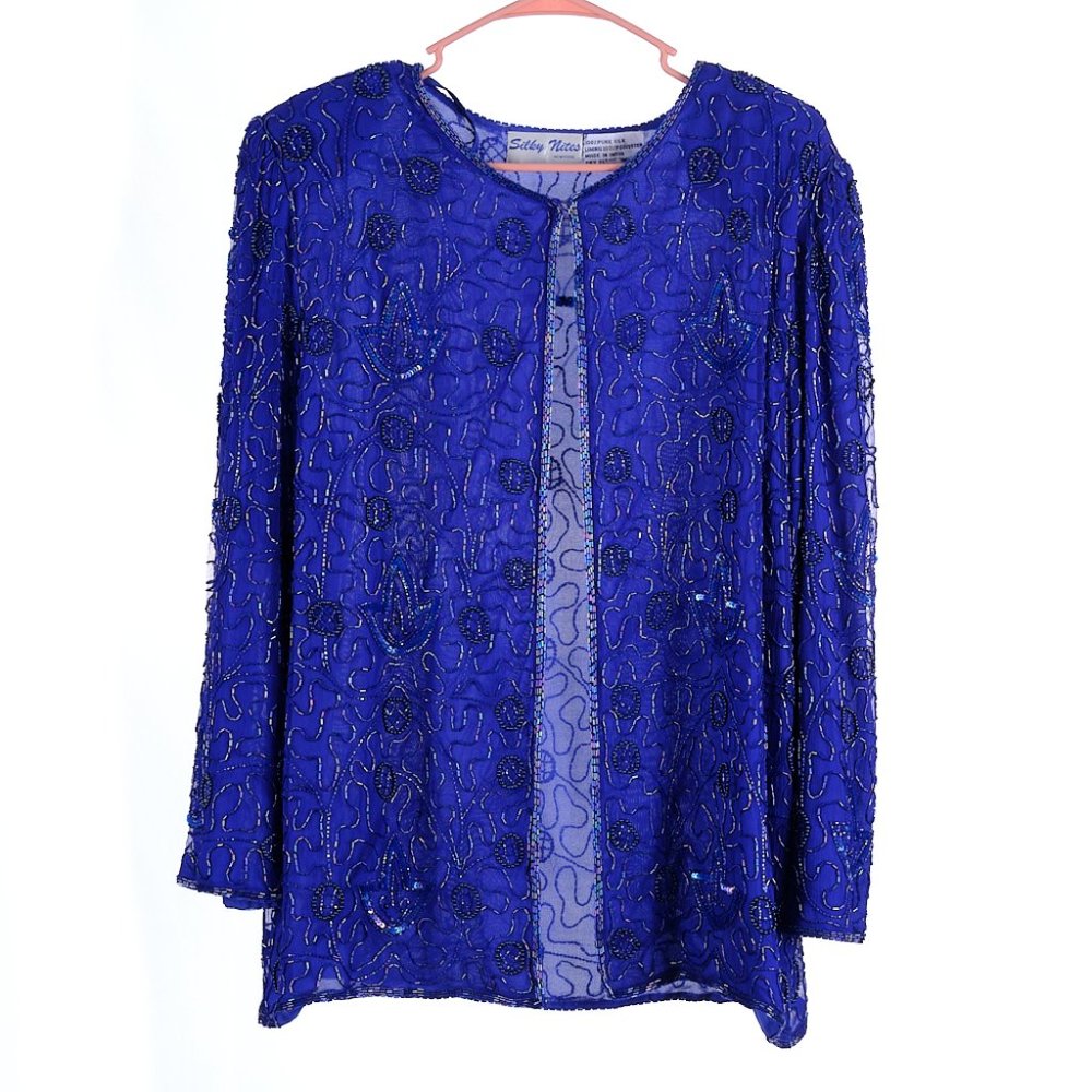 Vintage Silky Nites 100% Silk Beaded Blazer 2X
